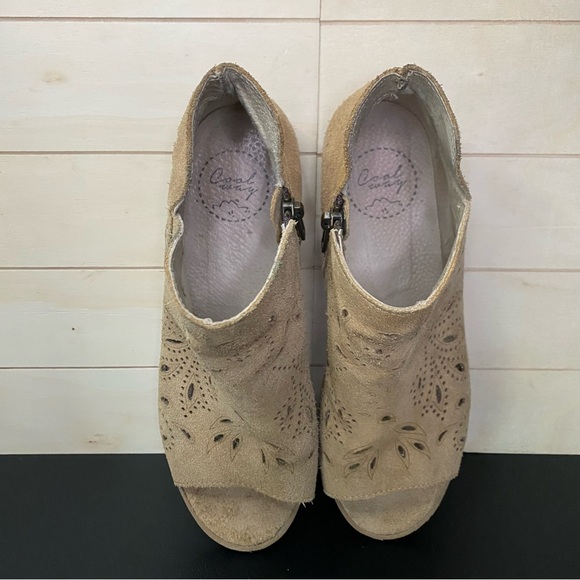 Coolway Nelia Open Toe Booties Women's Size 8 Shoes EU39 Tan Suede Leather Zip - Picture 8 of 11